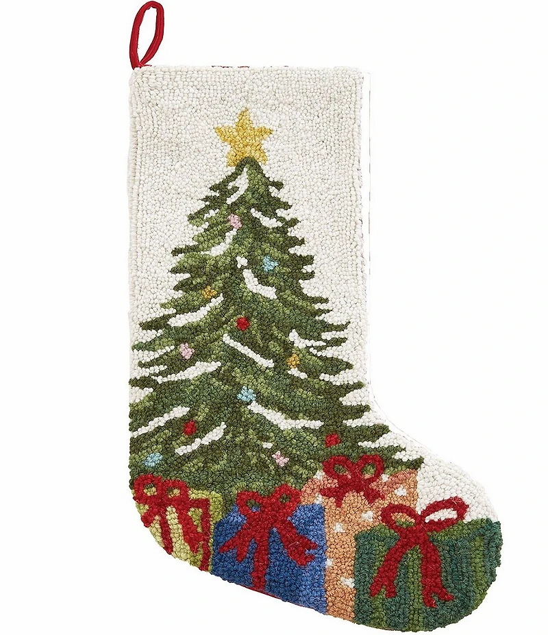 Peking Handicraft Christmas Tree and Presents Hooked Wool Stocking