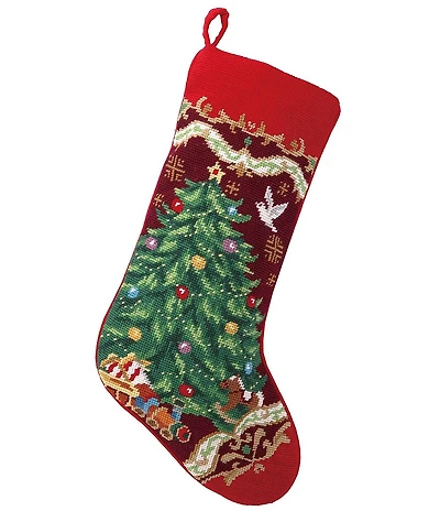 Peking Handicraft Christmas Tree Needlepoint Embroidered Holiday Stocking