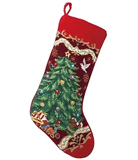 Peking Handicraft Christmas Tree Needlepoint Embroidered Holiday Stocking