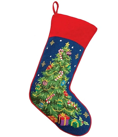 Peking Handicraft Christmas Tree Needlepoint Holiday Stocking