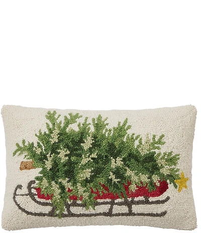 Peking Handicraft Christmas Tree on Sled Wool Hook Pillow