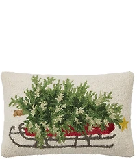 Peking Handicraft Christmas Tree on Sled Wool Hook Pillow