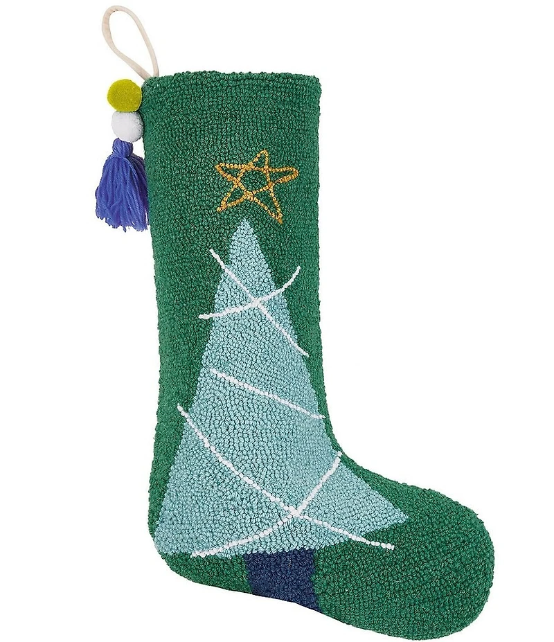 Peking Handicraft Christmas Tree Wool Hook Stocking with Pom-Pom Tassel