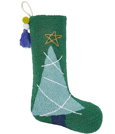 Peking Handicraft Christmas Tree Wool Hook Stocking with Pom-Pom Tassel