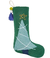 Peking Handicraft Christmas Tree Wool Hook Stocking with Pom-Pom Tassel