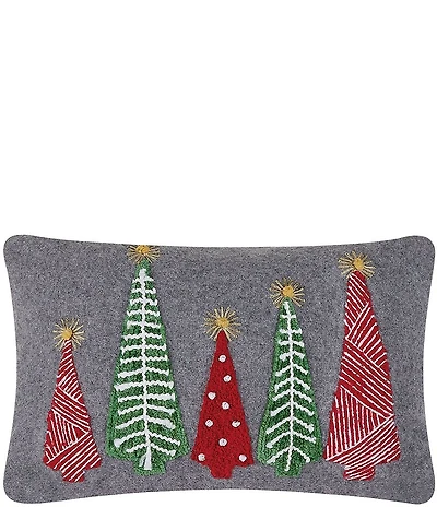Peking Handicraft Christmas Trees Felt Embroidered Applique Pillow