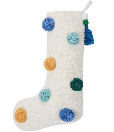 Peking Handicraft Colorful Pom Poms II Hooked Wool Holiday Stocking