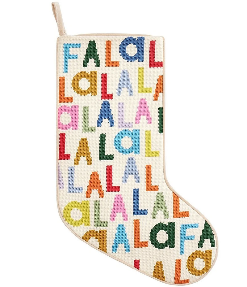 Peking Handicraft Fa La La Embroidered Needlepoint Holiday Stocking