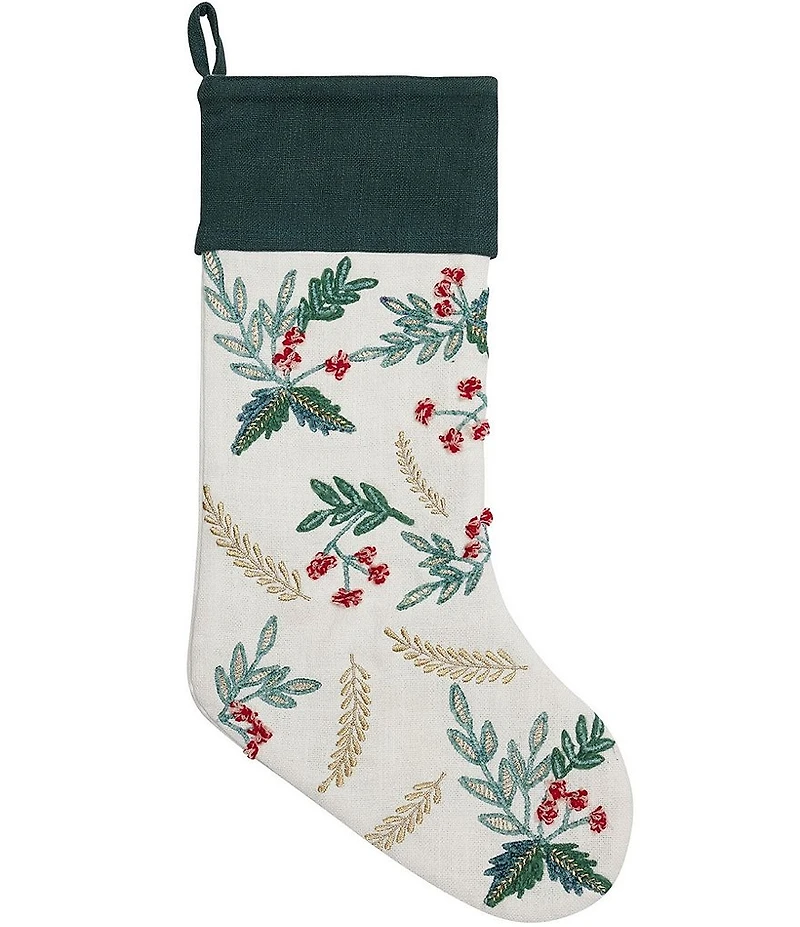 Peking Handicraft Festive Greenery Embroidered Holiday Stocking