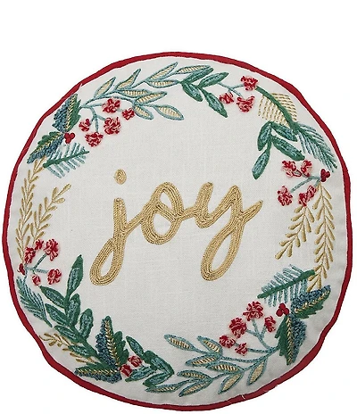 Peking Handicraft Festive Greenery Joy Embroidered Round Pillow