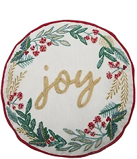 Peking Handicraft Festive Greenery Joy Embroidered Round Pillow