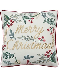 Peking Handicraft Festive Greenery Merry Christmas Embroidered Square Pillow
