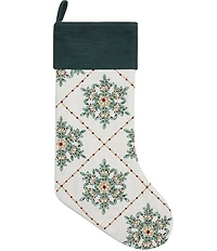 Peking Handicraft Festive Greenery Snowflakes Embroidered Holiday Stocking