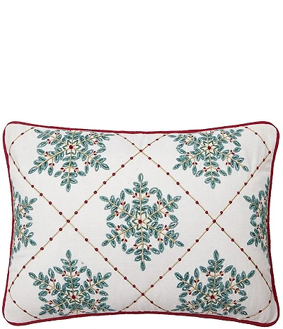 Peking Handicraft Festive Greenery Snowflakes Embroidered Pillow