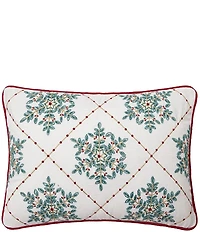 Peking Handicraft Festive Greenery Snowflakes Embroidered Pillow