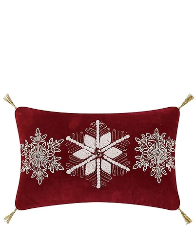 Peking Handicraft Gilded Snowflakes Embroidered Tassel Trim Velvet Pillow