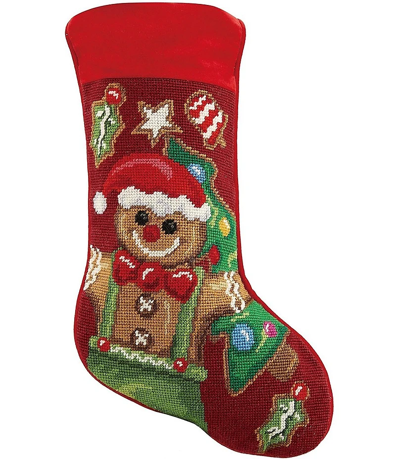 Peking Handicraft Gingerbread Man Needlepoint Holiday Stocking