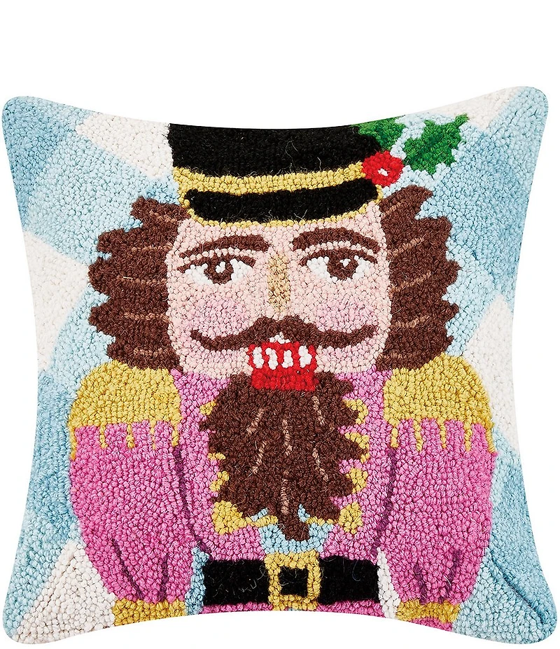 Peking Handicraft Gingham Nutcracker Wool Hook Pillow