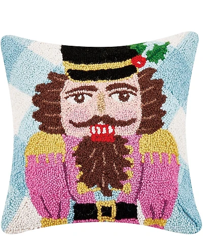Peking Handicraft Gingham Nutcracker Wool Hook Pillow