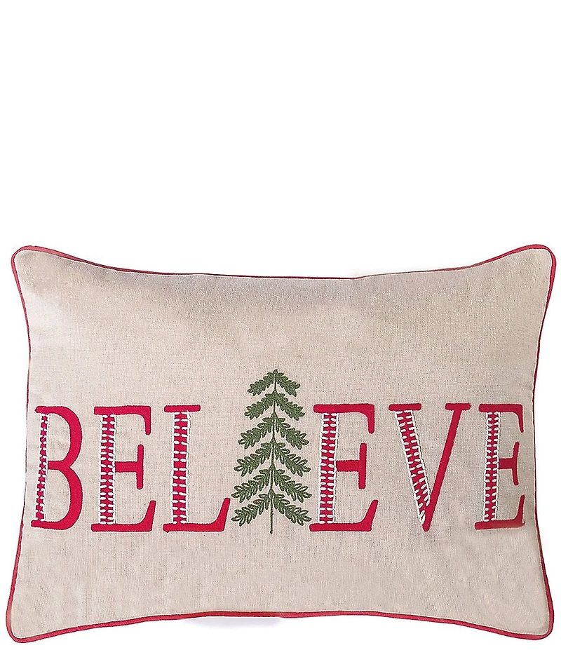 Peking Handicraft Holiday Collection Christmas Believe Embroidered Lumbar Pillow