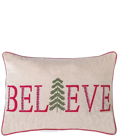 Peking Handicraft Holiday Collection Christmas Believe Embroidered Lumbar Pillow