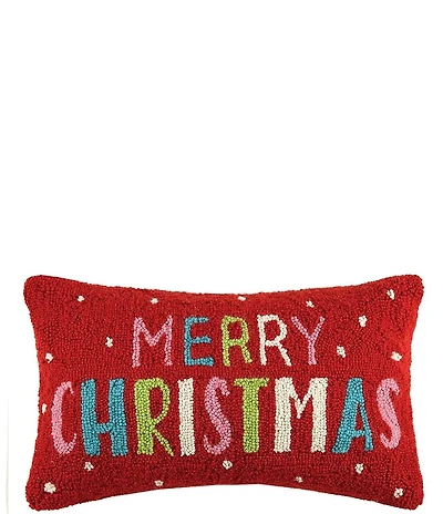 Peking Handicraft Holiday Collection Merry Christmas Multi-Colored Hooked Wool Pillow