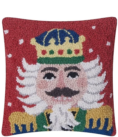 Peking Handicraft Holiday Nutcracker Wool Hook Square Pillow