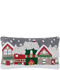 Peking Handicraft Holiday Village Felt Embroidered Applique Pillow