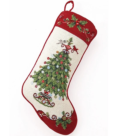 Peking Handicraft Holly Garden Tree Needlepoint Holiday Stocking