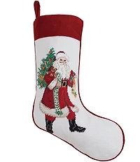 Peking Handicraft Jingle Claus Santa Needlepoint Embroidered Holiday Stocking