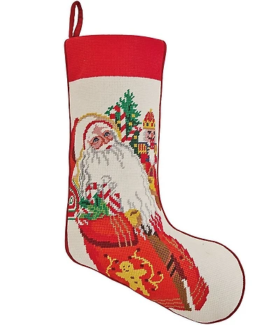 Peking Handicraft Jolly Christmas Santa Needlepoint Embroidered Stocking