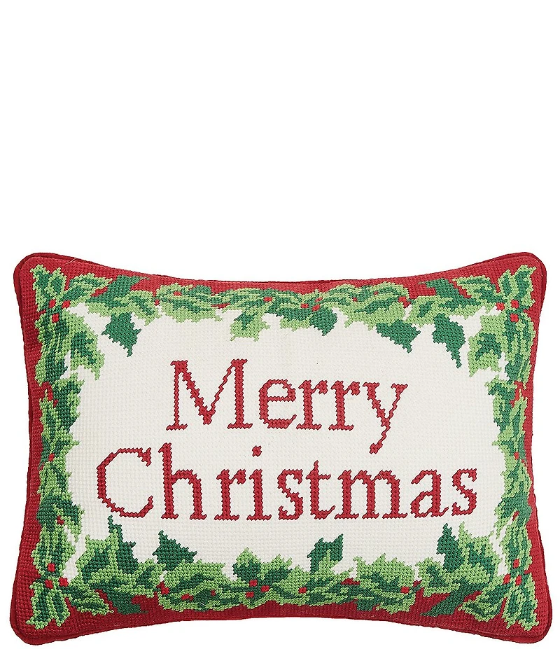 Peking Handicraft Merry Christmas Needlepoint Embroidered Pillow