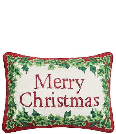 Peking Handicraft Merry Christmas Needlepoint Embroidered Pillow