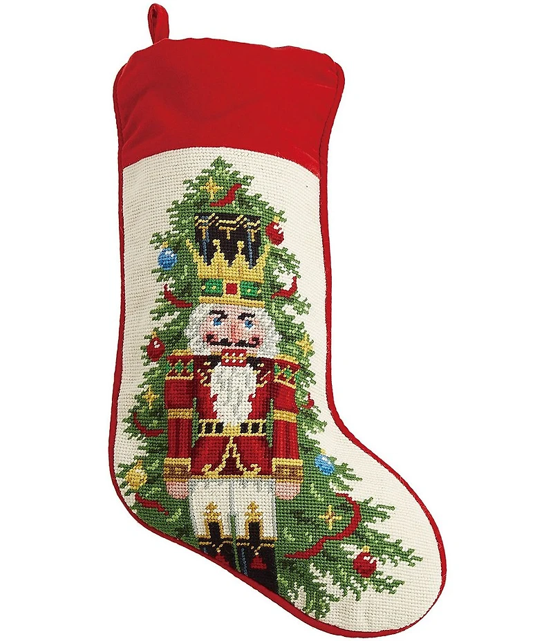 Peking Handicraft Nutcracker Christmas Tree Needlepoint Holiday Stocking
