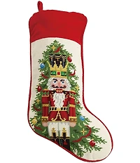 Peking Handicraft Nutcracker Christmas Tree Needlepoint Holiday Stocking