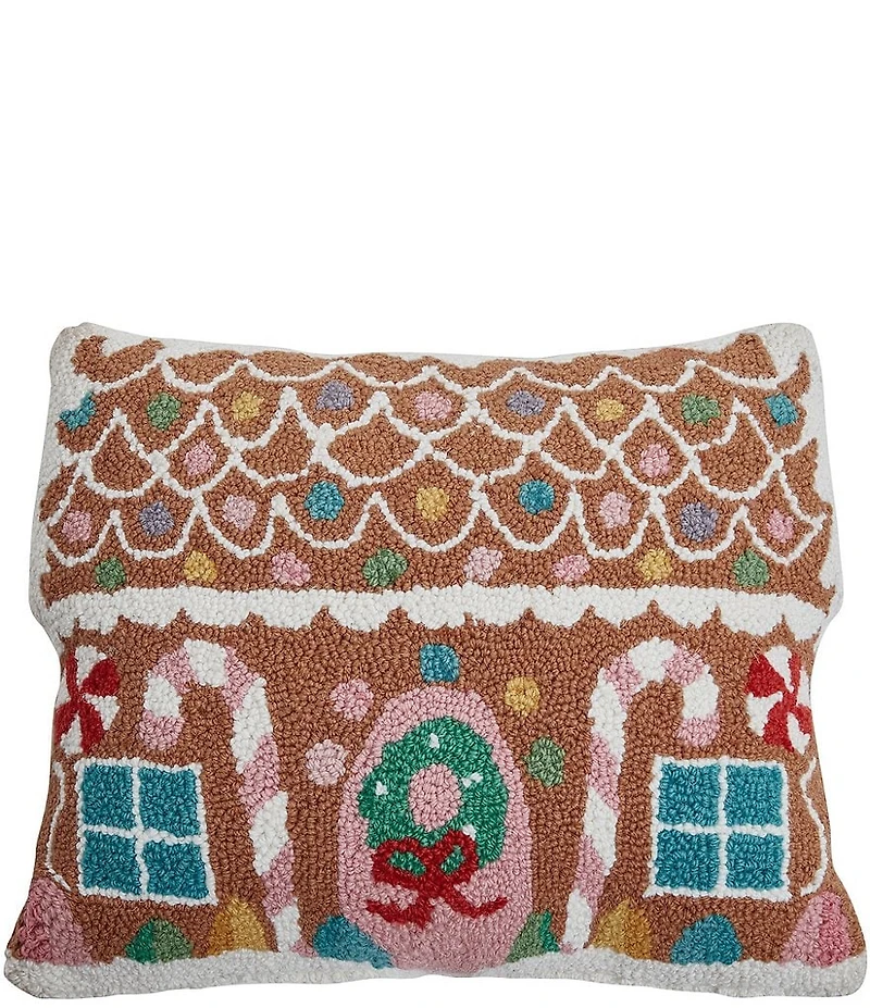Peking Handicraft Pastel Gingerbread House Wool Hook Pillow