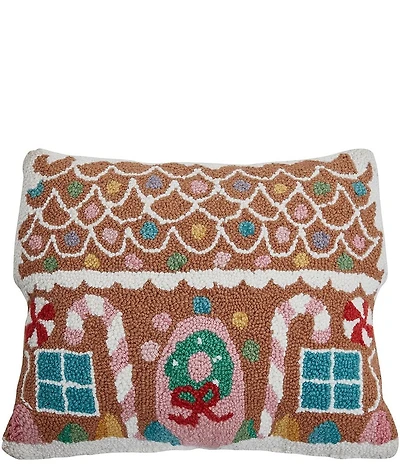 Peking Handicraft Pastel Gingerbread House Wool Hook Pillow