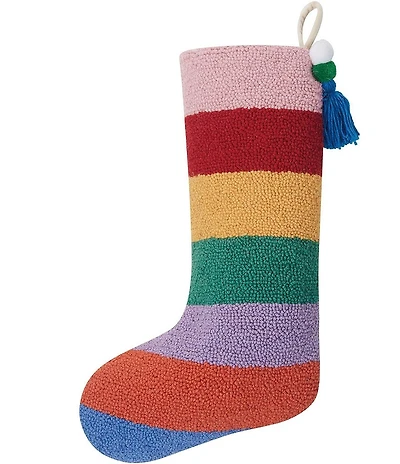 Peking Handicraft Rainbow Stripe Hooked Wool Holiday Stocking