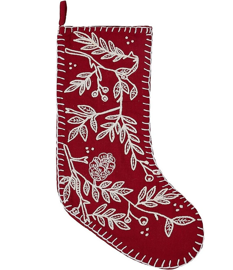 Peking Handicraft Red Folk Branch Embroidered Holiday Stocking