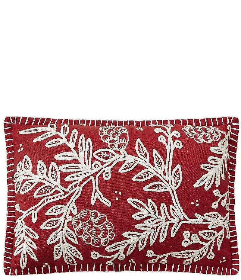 Peking Handicraft Red Folk Branch Floral Embroidered Accent Pillow