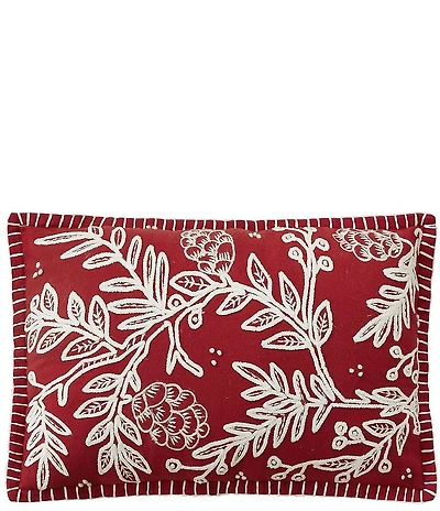 Peking Handicraft Red Folk Branch Floral Embroidered Accent Pillow