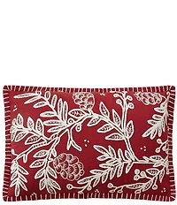 Peking Handicraft Red Folk Branch Floral Embroidered Accent Pillow