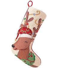 Peking Handicraft Reindeer Wool Hand-Hooked Holiday Stocking