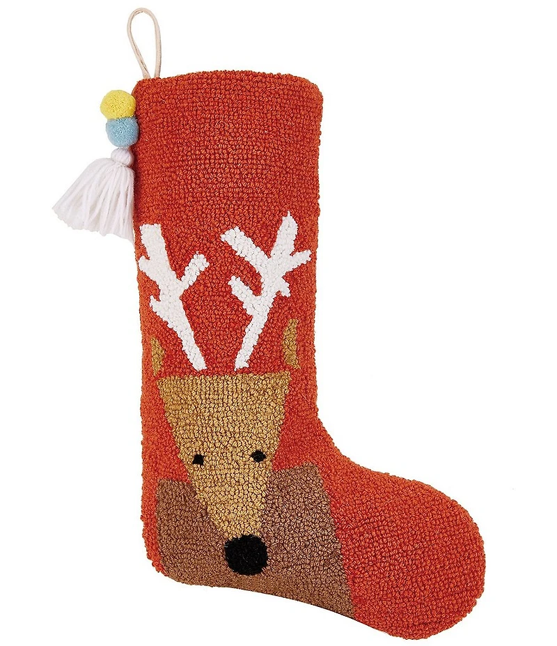 Peking Handicraft Reindeer Wool Hand-hooked Stocking with Pom-Pom Tassel