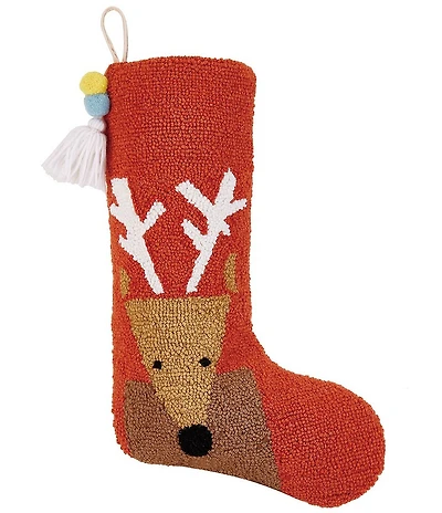 Peking Handicraft Reindeer Wool Hand-hooked Stocking with Pom-Pom Tassel