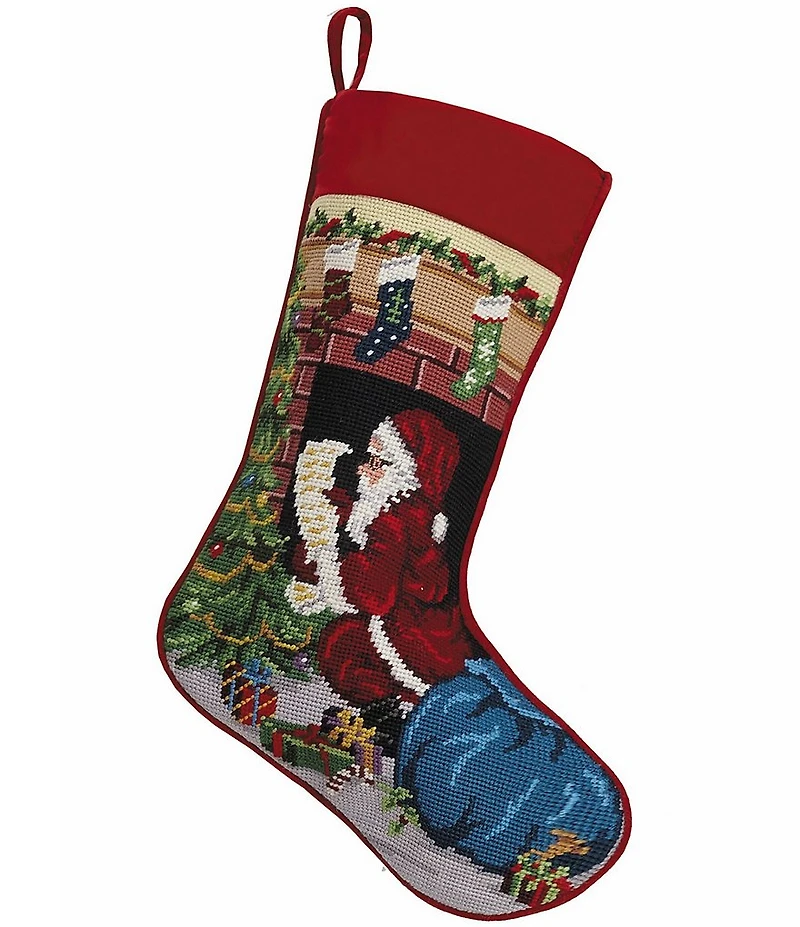 Peking Handicraft Santa Chimney Needlepoint Holiday Stocking