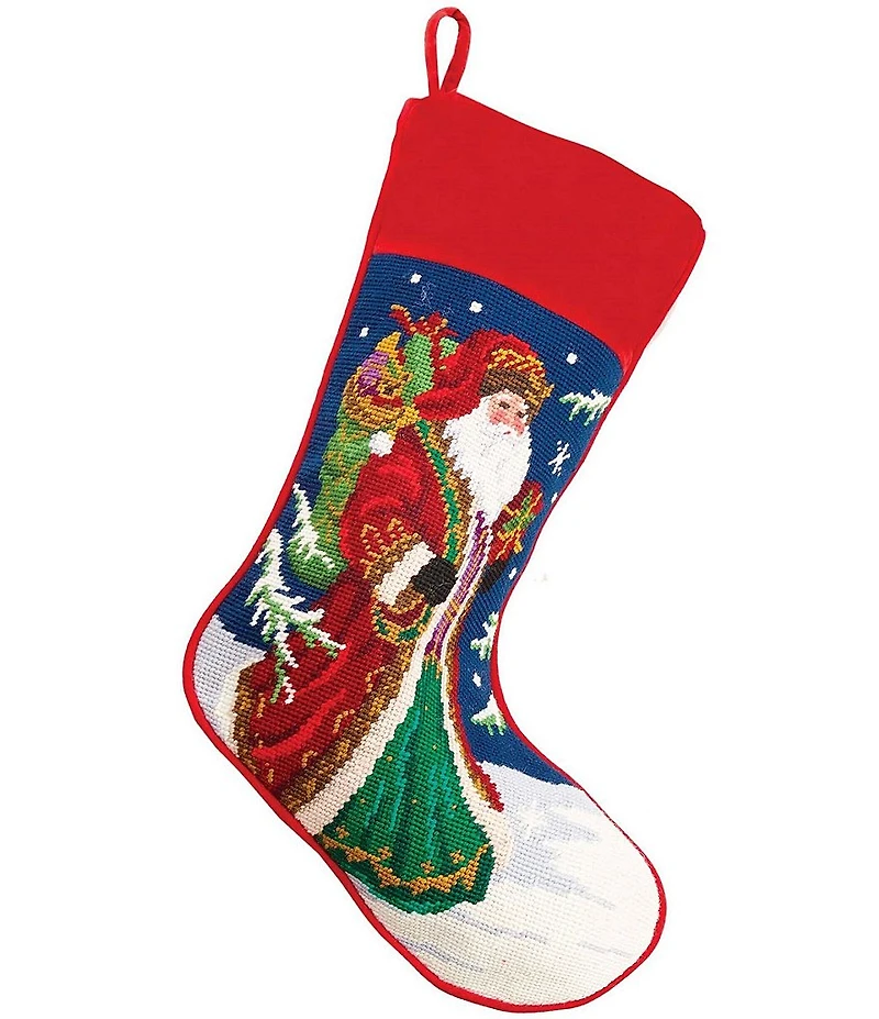 Peking Handicraft Santa St, Nicholas Presents Needlepoint Holiday Stocking
