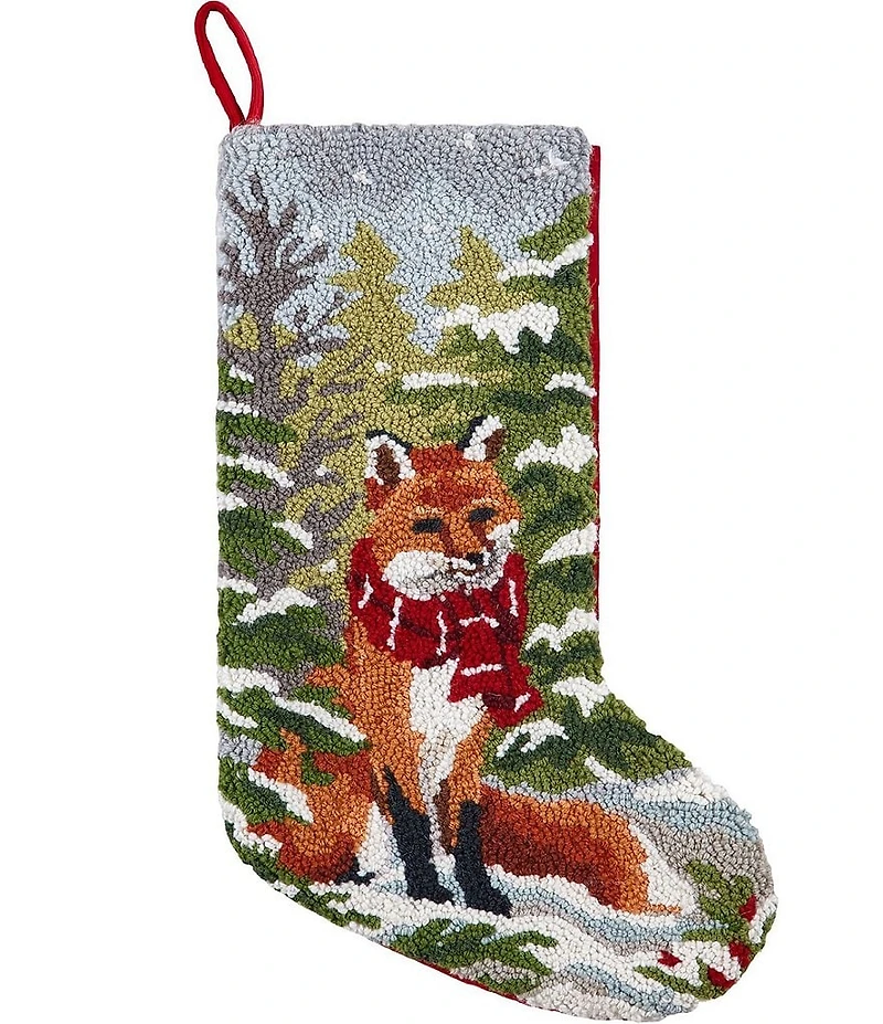 Peking Handicraft Snow Fox Hooked Wool Holiday Stocking