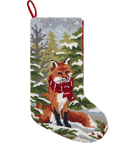 Peking Handicraft Snow Fox Hooked Wool Holiday Stocking