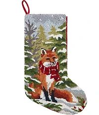 Peking Handicraft Snow Fox Hooked Wool Holiday Stocking